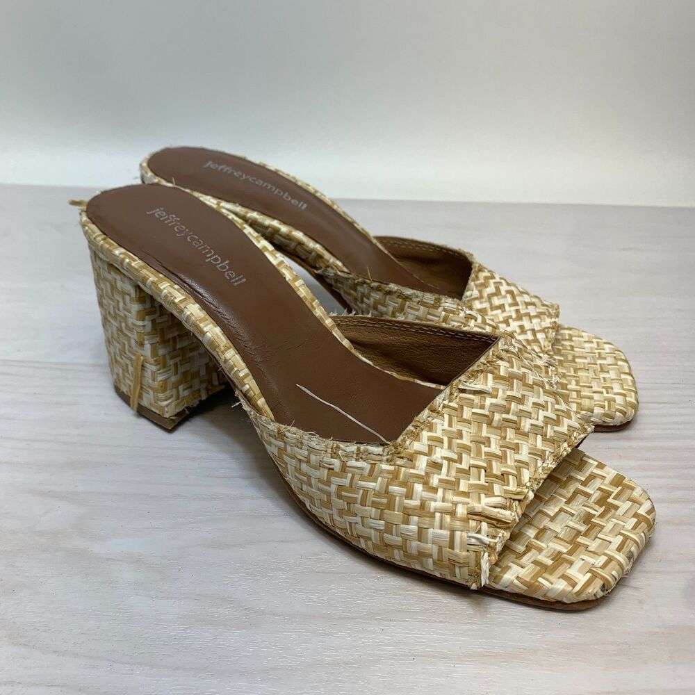 Jeffrey Campbell Melange Woven Sandals Women's Size 9‎ High Block Heel Slides